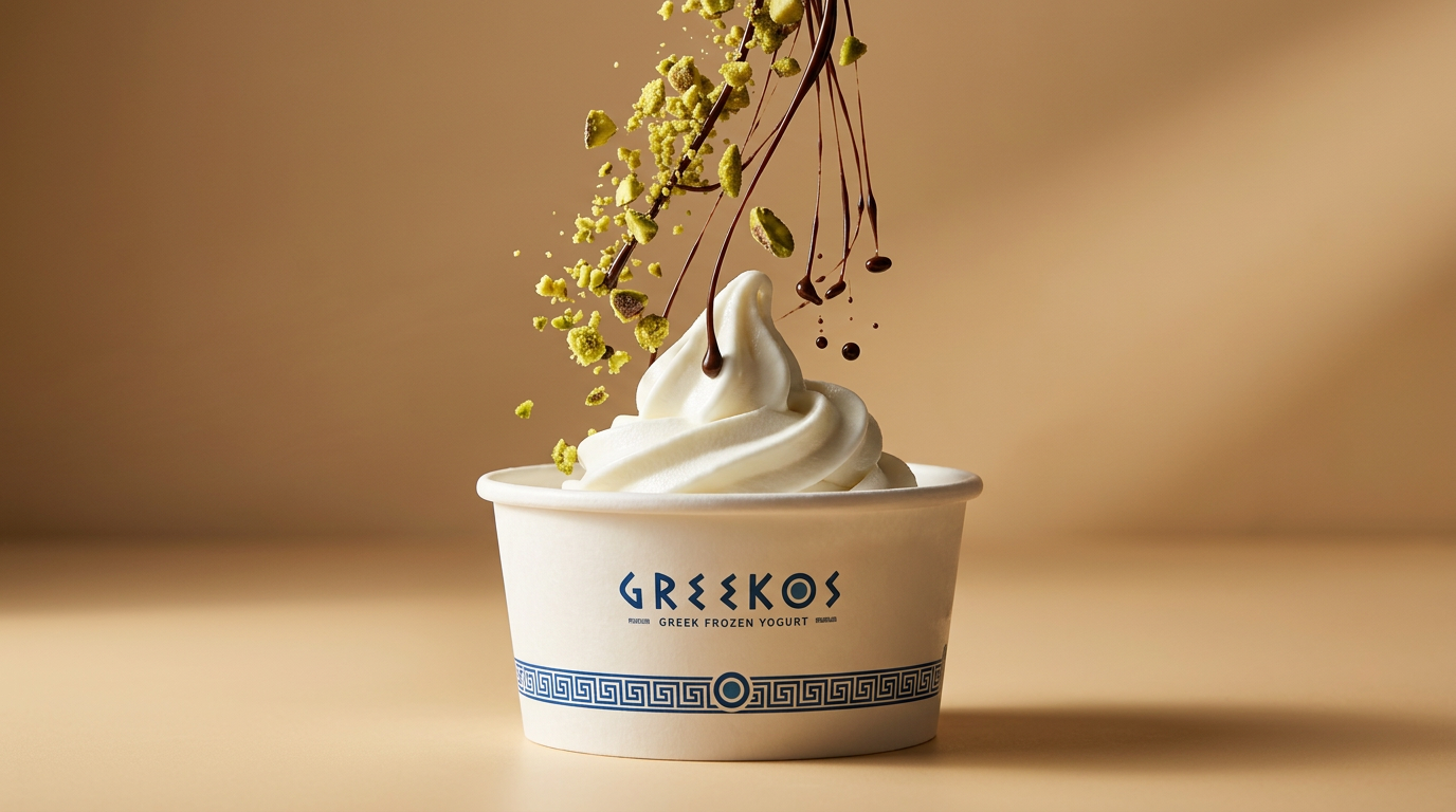 Pistache triturado y miel cayendo sobre yogurt griego
